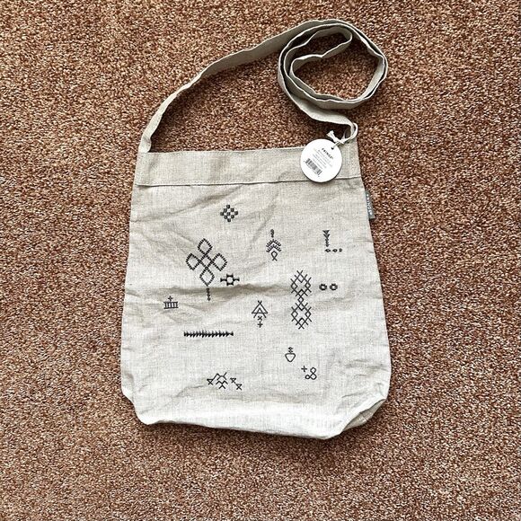 Linen Bag Fringe Studio Cross Body Tan Aztec Southwest NWT - Picture 1 of 11